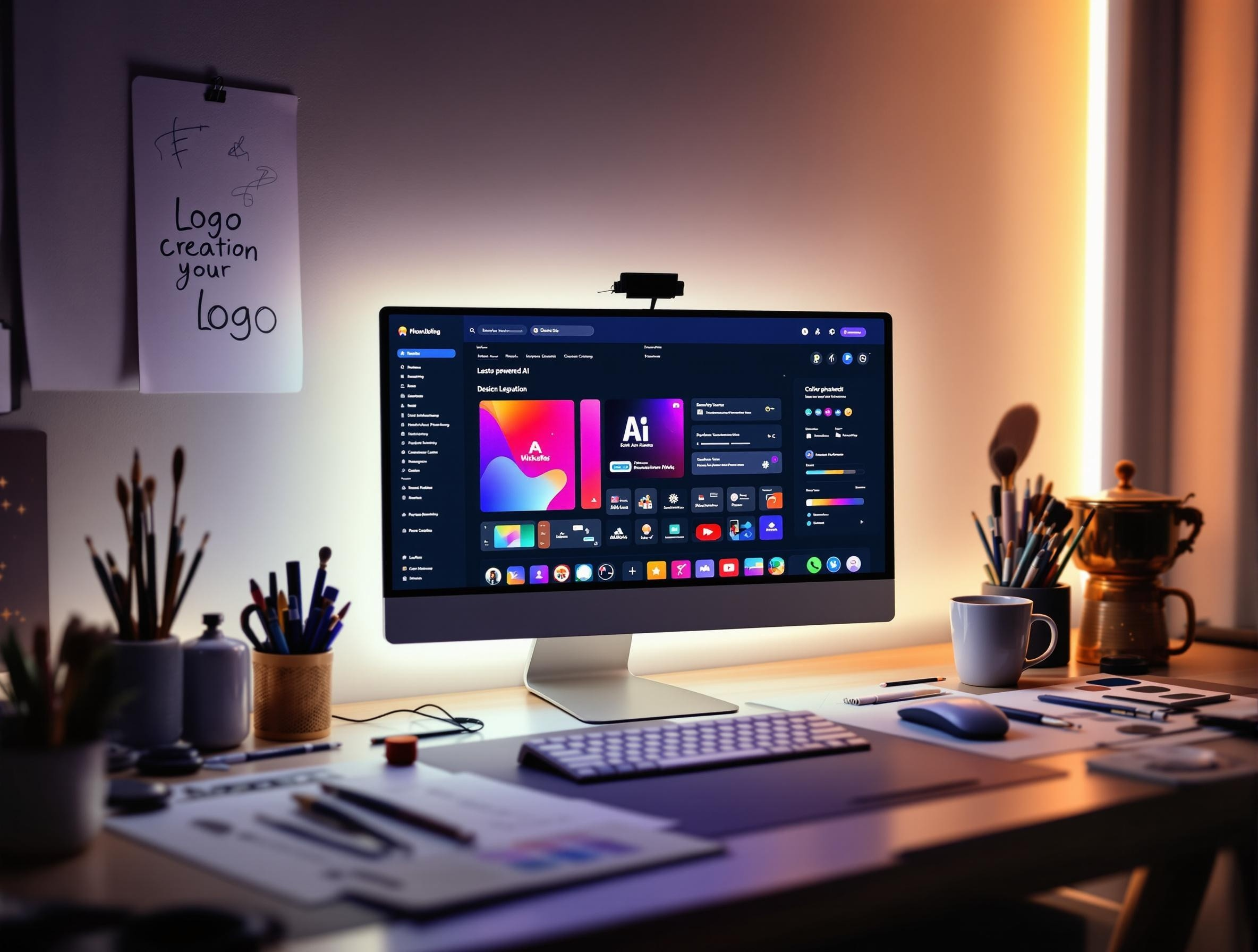 Visual summary of AI logo design workflow showing upload, analysis, and generation stages
