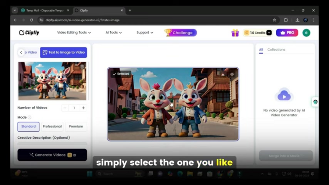 Clipfly AI界面，显示高级视频生成设置