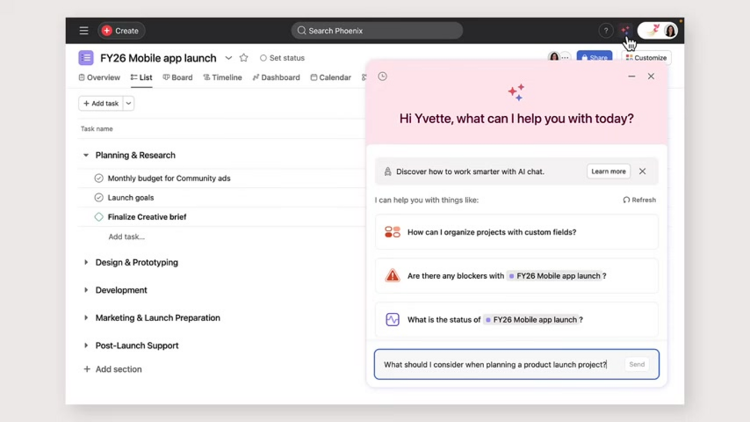 AI 生成的项目摘要仪表板显示进度指标