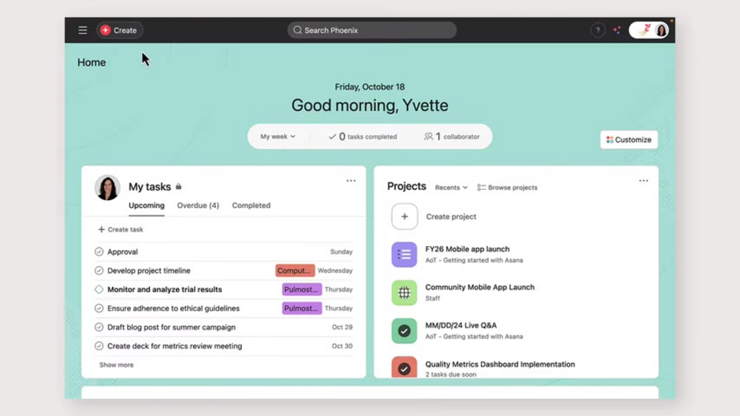 工作流图表显示 Asana AI 在日常项目管理中的集成