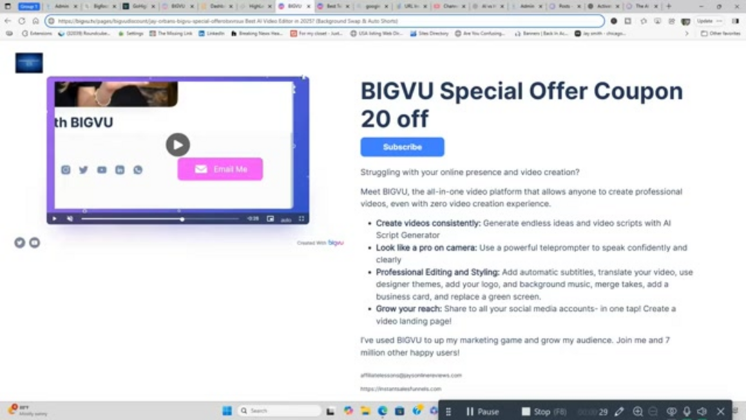 BIGVU feature summary showing key capabilities and user benefits