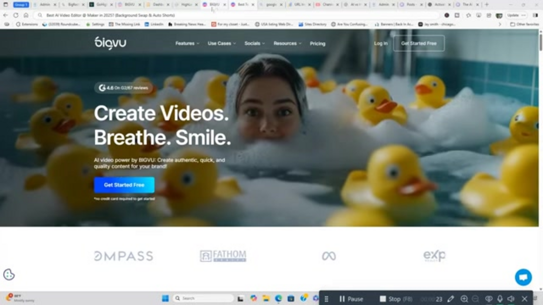 BIGVU AI Video Editor dashboard showing various editing tools and features
