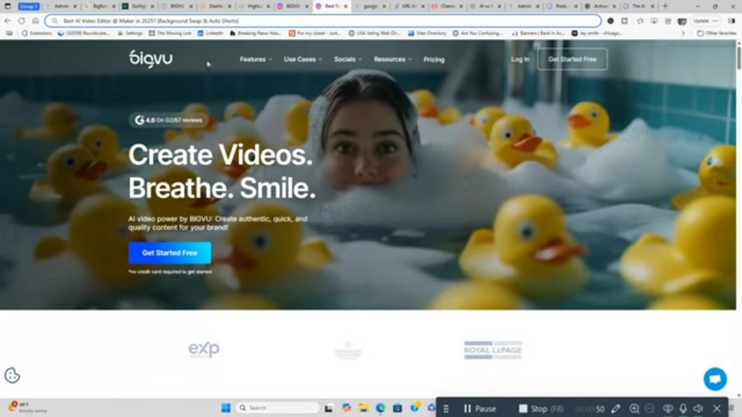 BIGVU team collaboration features showing multiple users working on video projects