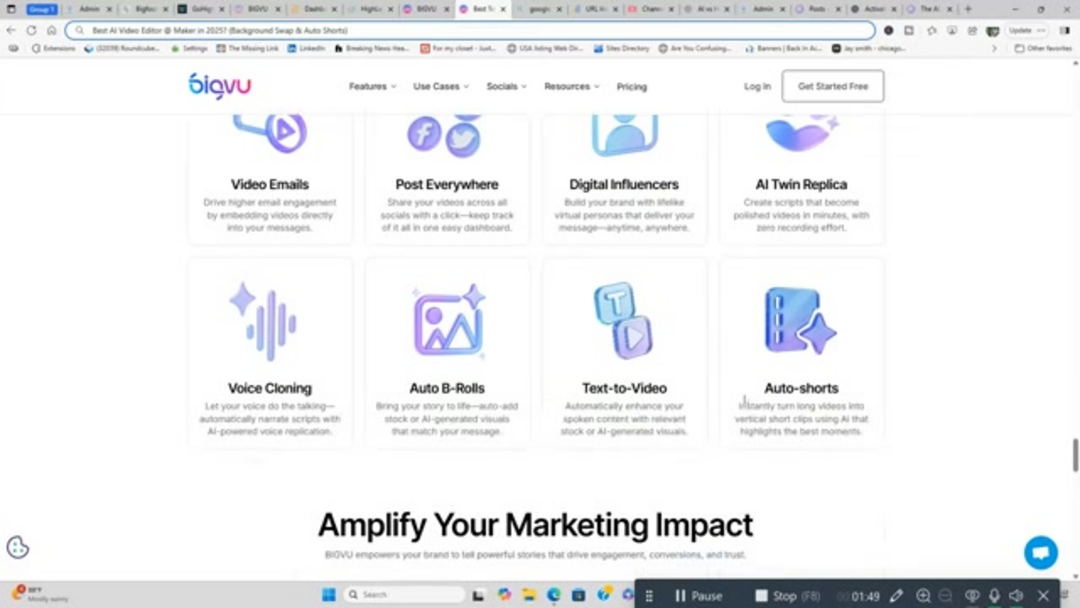 BIGVU background swap feature showing before and after video examples