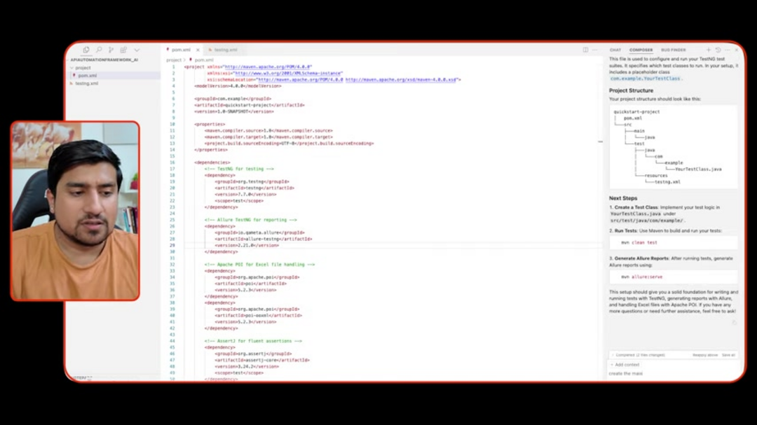Cursor AI générant du code de test Selenium avec une complétion de code intelligente