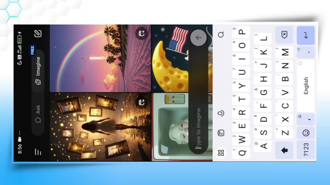 Процесс установки Grok AI, показывающий загрузку из Play Store и интерфейс приложения