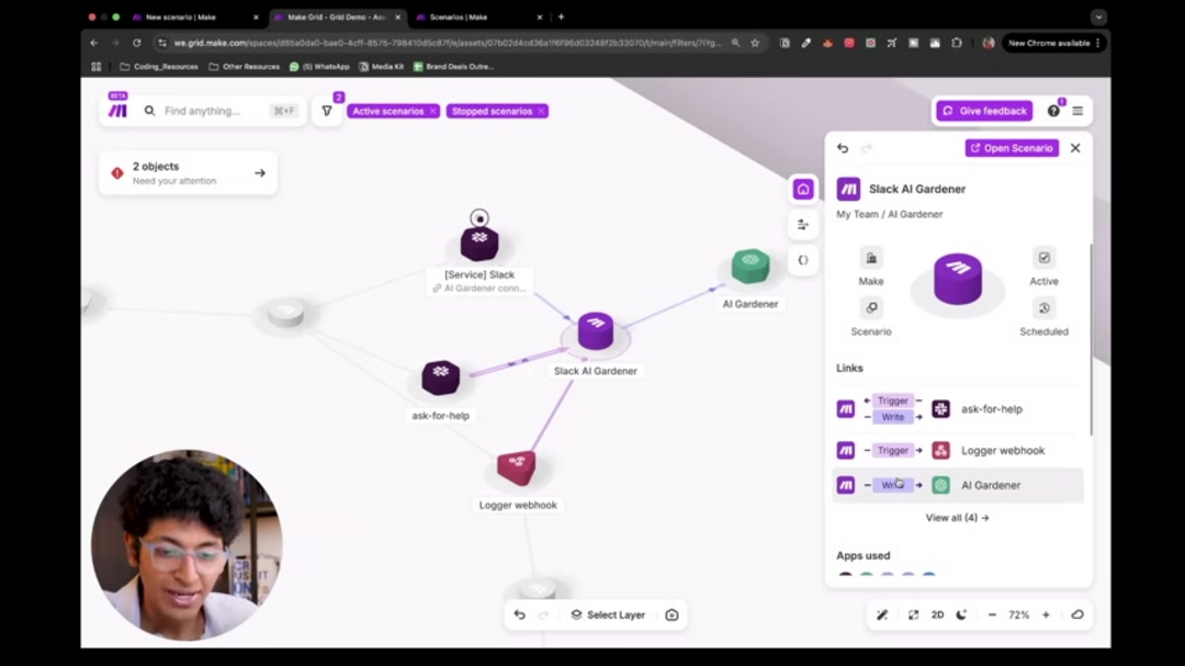 Make Grid visualization showing interconnected workflows and service connections