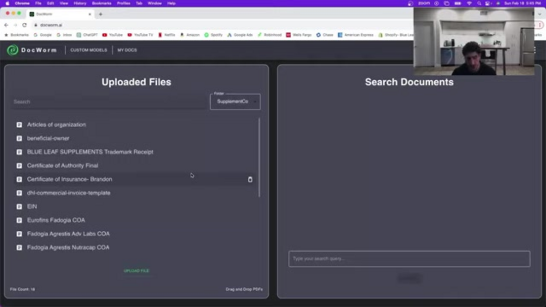 DocWorm search results showing accurate answer extraction from company documents