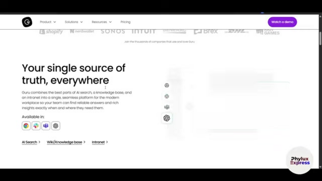 Guru integration with Slack showing instant knowledge access within chat interface