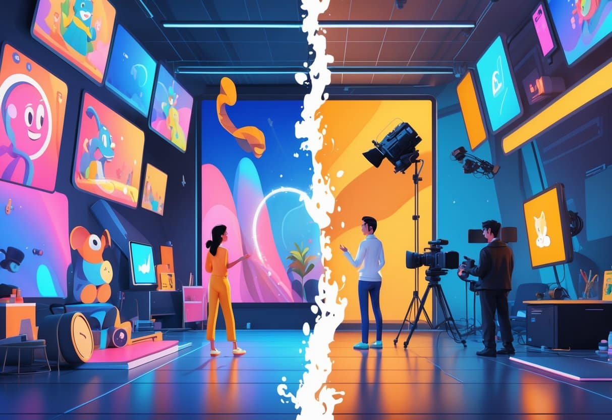 Acteur jouant devant un écran vert pour les séquences de référence d'animation IA