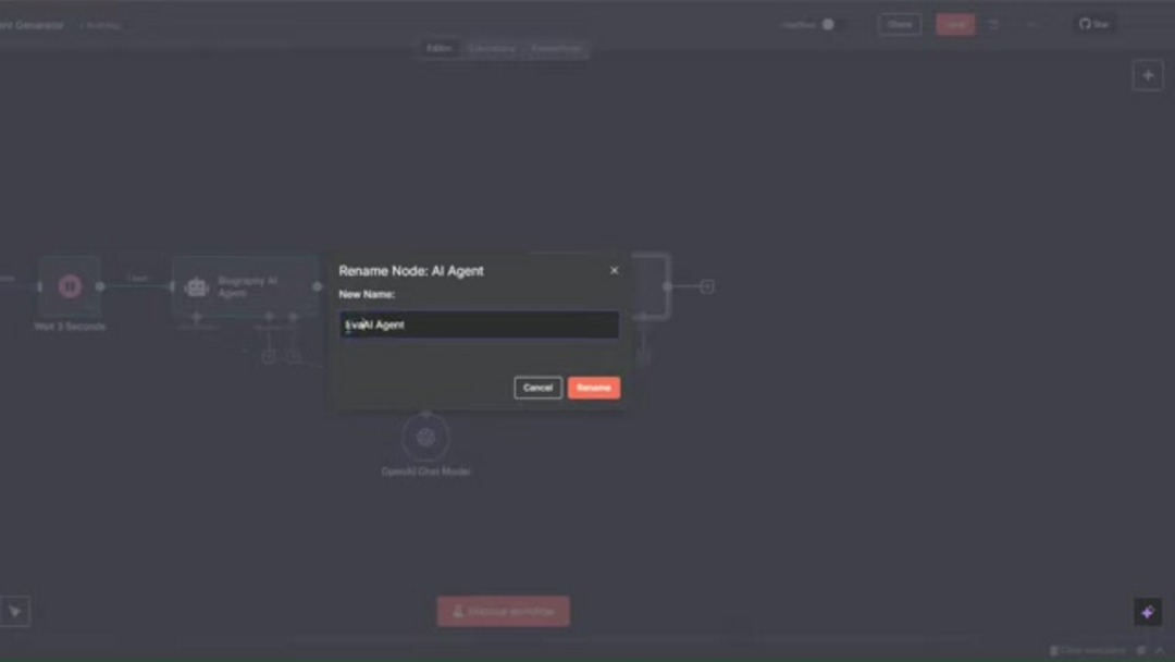 AI agent configuration for biography generation in n8n