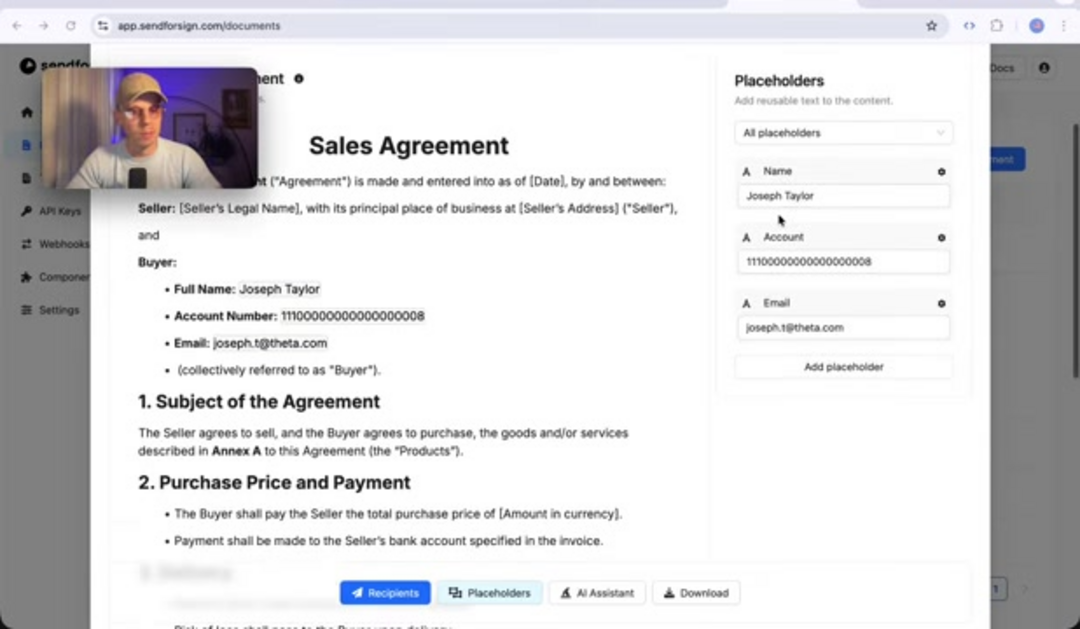 Flux de travail d'automatisation des contrats montrant le flux de données de la source au document signé