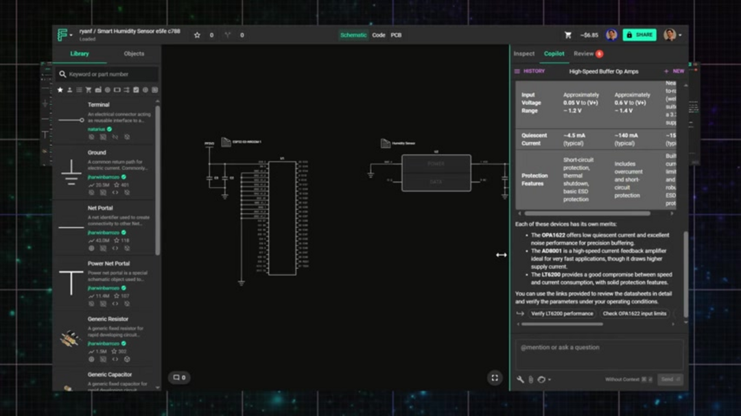 Interface de planification de l'architecture de Flux Copilot montrant des diagrammes en blocs et des suggestions d'IA