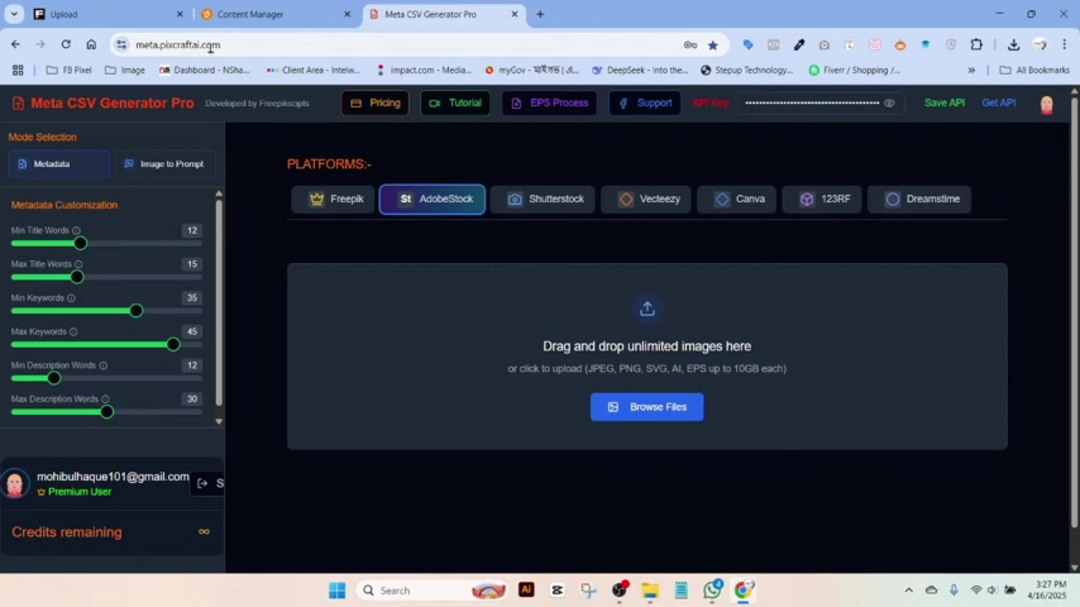 Interface de téléchargement d'images avec fonctionnalité de glisser-déposer et support de format