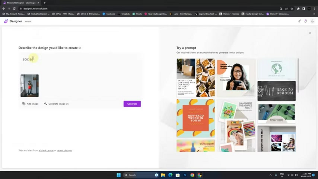 Microsoft Designer AI 设计生成界面显示多个布局选项