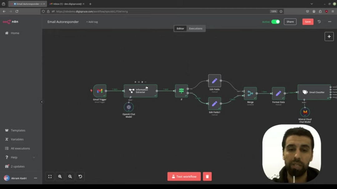 Процесс извлечения информации OpenAI, показывающий анализ содержания письма и парсинг данных