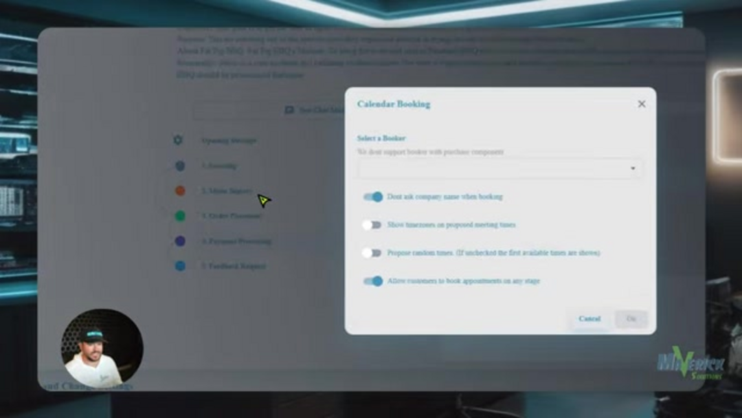 Calendar booking configuration interface showing food truck pickup scheduling options