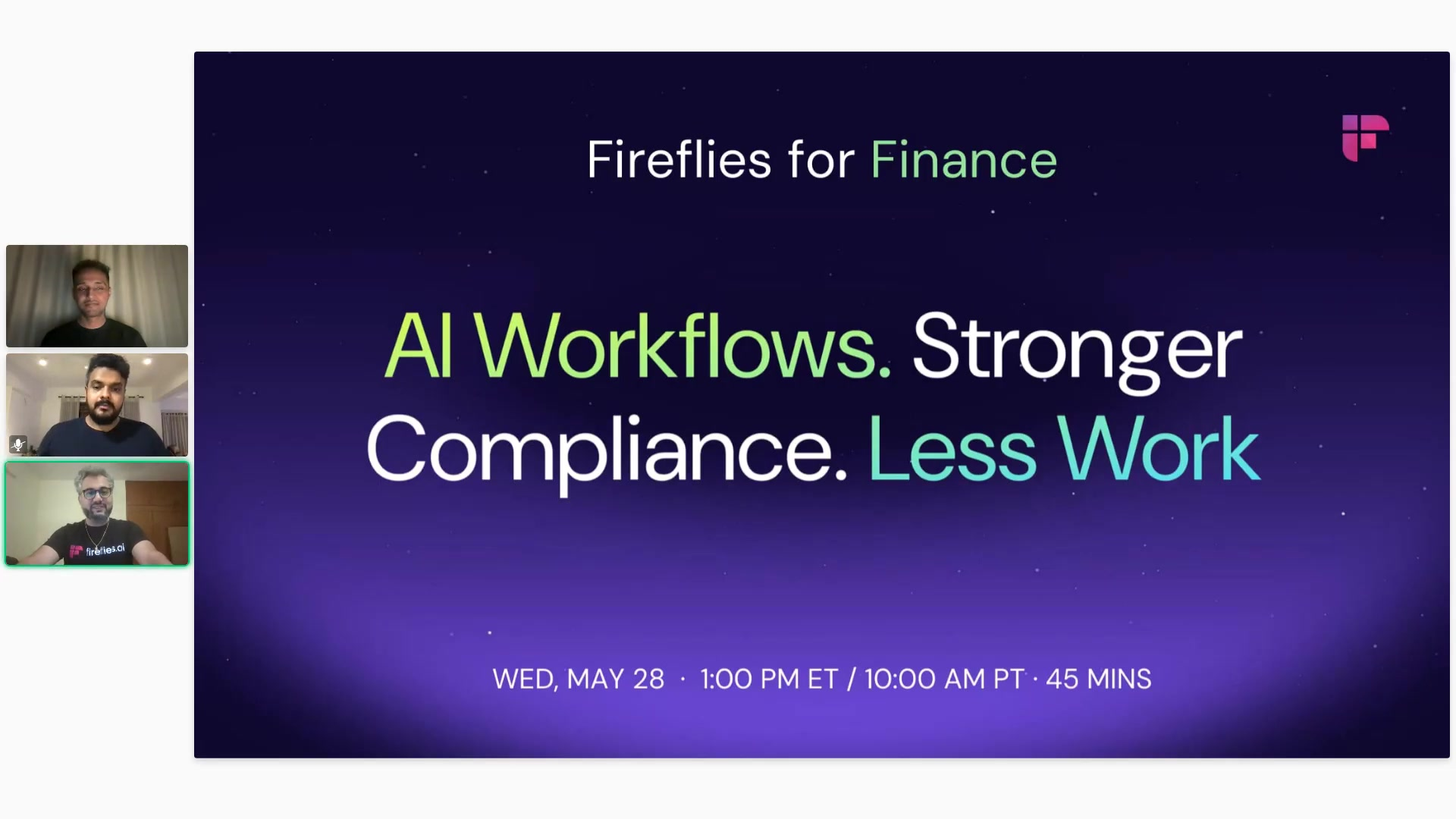 Fireflies.ai workflow automation diagram for financial compliance and meeting management