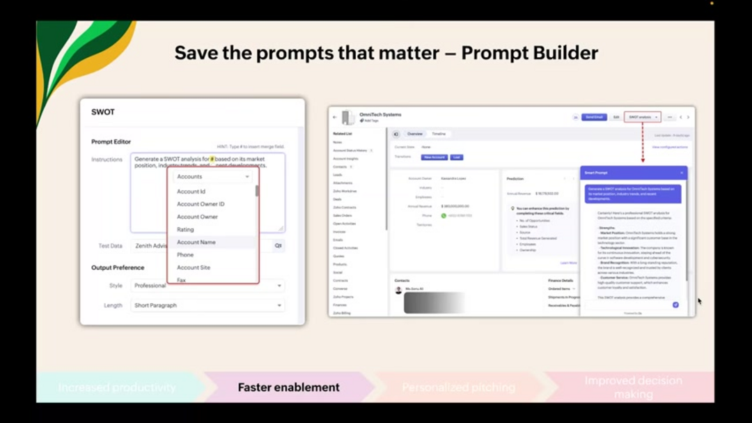 智能提示界面显示AI生成的销售建议和内容创建