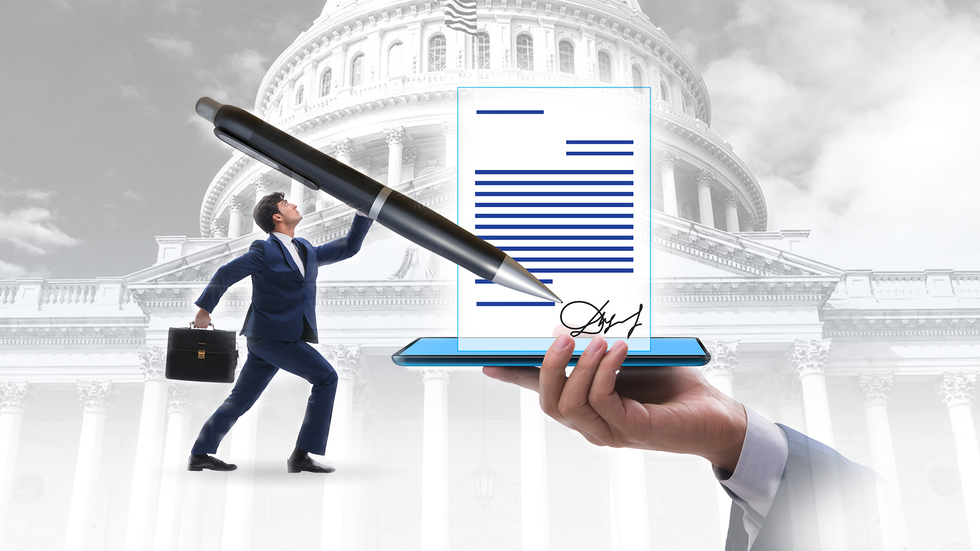 Visual summary of AI-enhanced government contracting workflow showing research, proposal development, and compliance stages