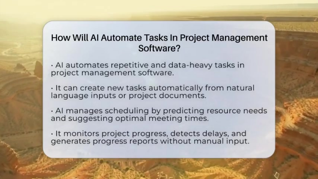 AI project management features summary visualization showing automation, scheduling, and analytics benefits