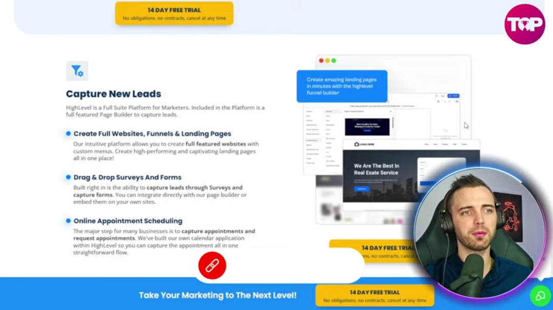 HighLevel platform interface showing integrated dashboard with multiple business tools