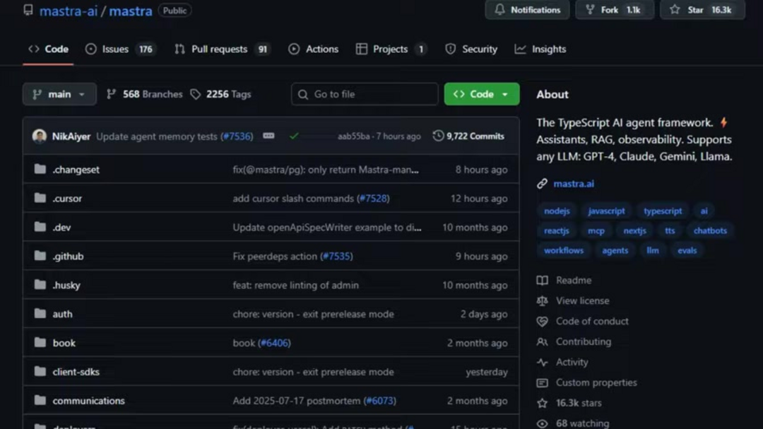 Mastra AI框架架构显示代理工作流和工具集成