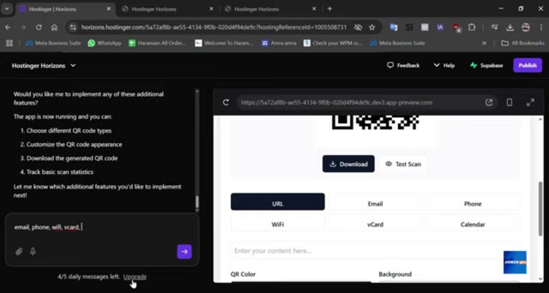 Feature overview showing different QR code types and customization options available