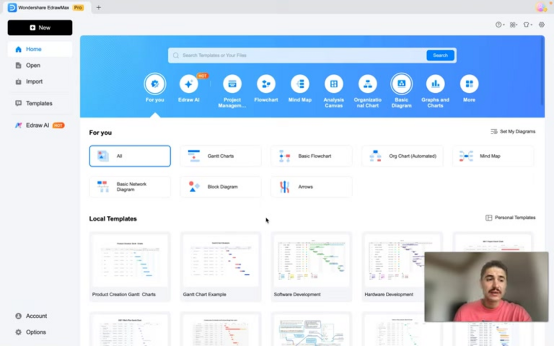 EdrawMax 功能摘要显示模板类型和协作选项