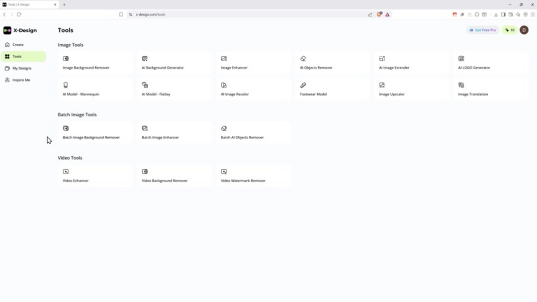 X-Design workspace showing various editing tools and interface layout