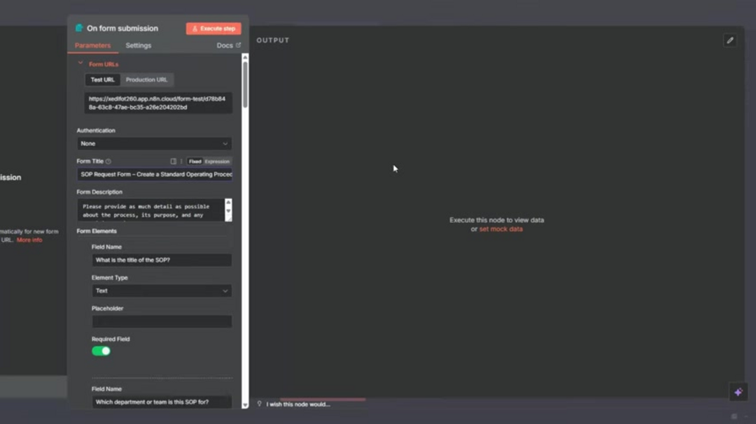Configuration de l'agent IA pour l'écriture de SOP dans le workflow n8n