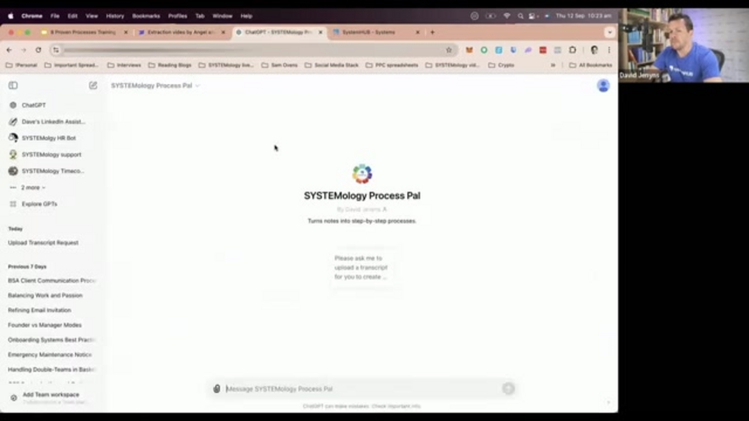 ChatGPT interface showing SOP creation from transcription input