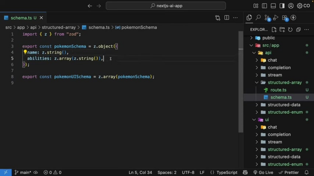 Implémentation du schéma du générateur de Pokémon montrant la structure du tableau et la validation