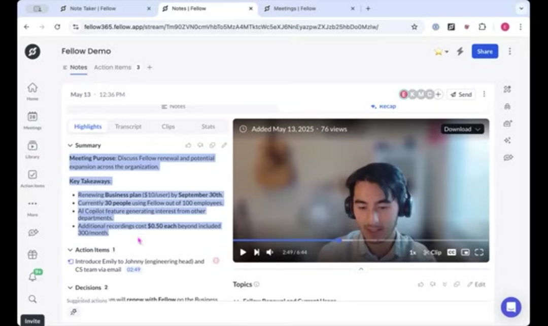 Fellow.app meeting lifecycle workflow from preparation to follow-up