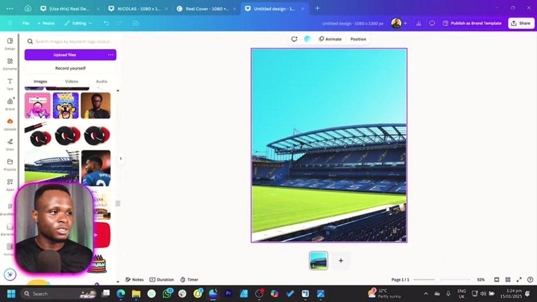 Canva workspace interface showing Instagram post template selection