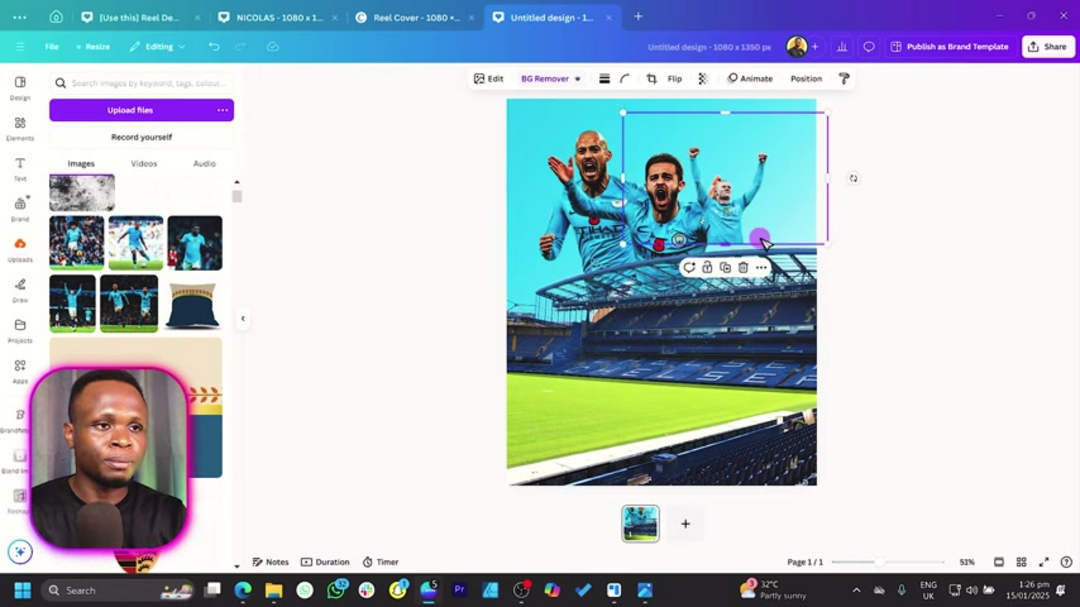Color gradient background creation in Canva showing blue to white transition
