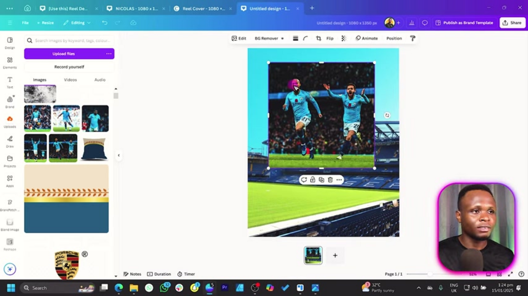 Multiple player images integrated into poster design with proper sizing and positioning