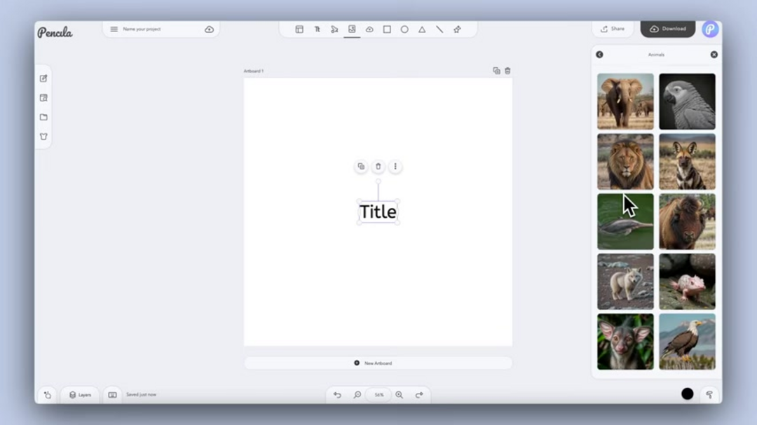Pencila editor showing template selection and design customization options