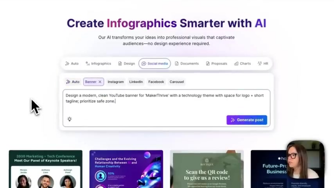 AI Banner Generator interface showing design automation benefits