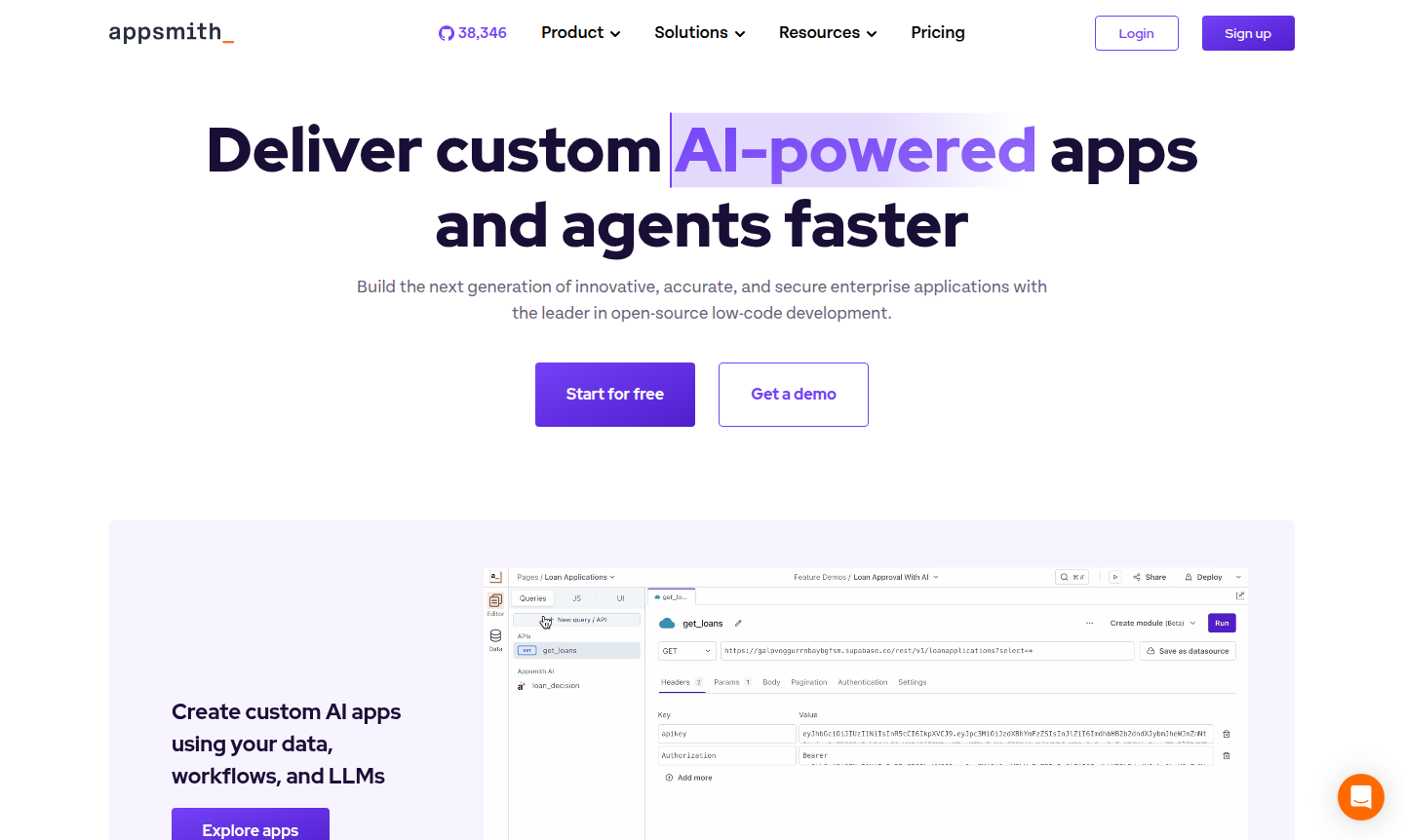 Appsmith application interface