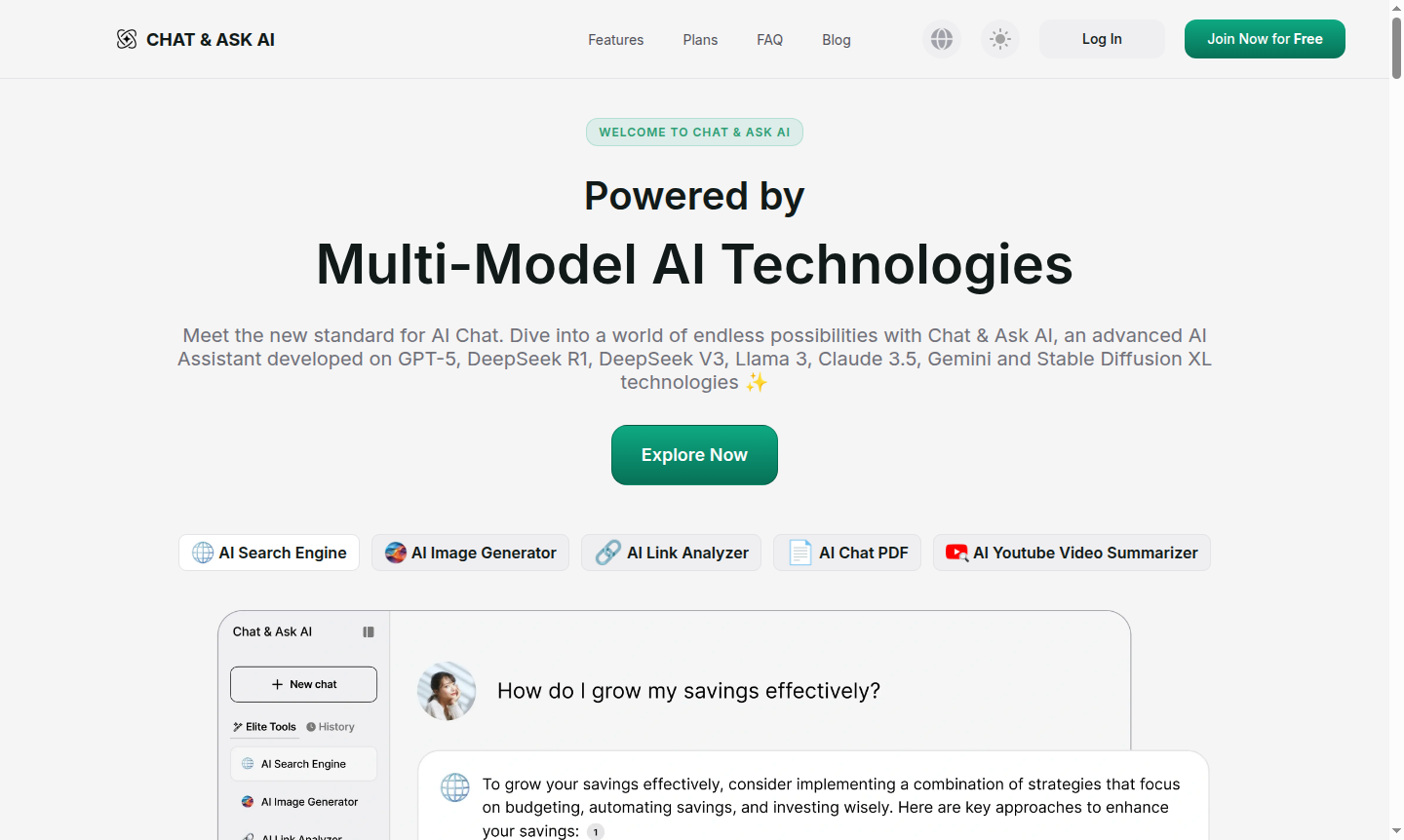 Chat & Ask AI tool interface
