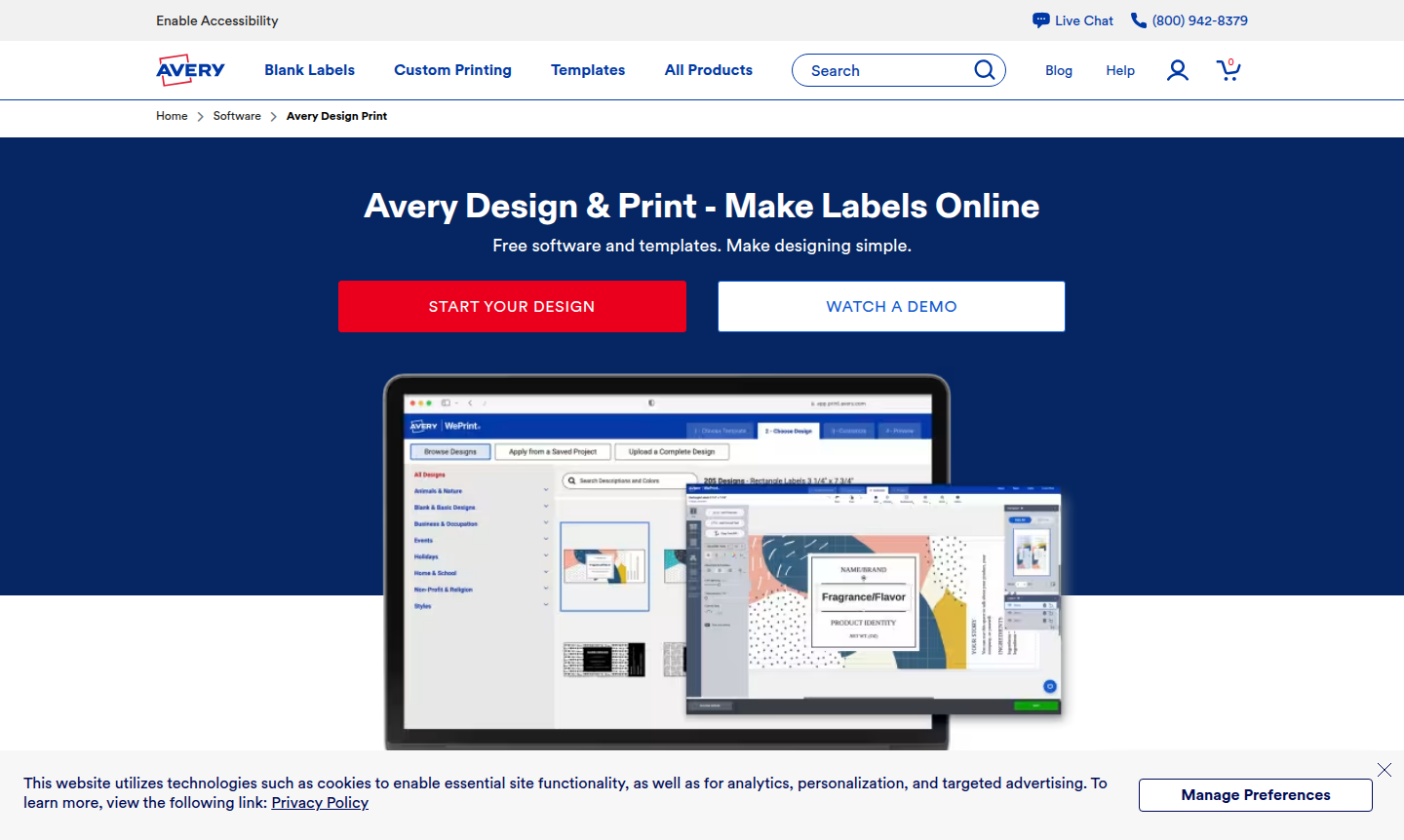 Avery Design & Print interface