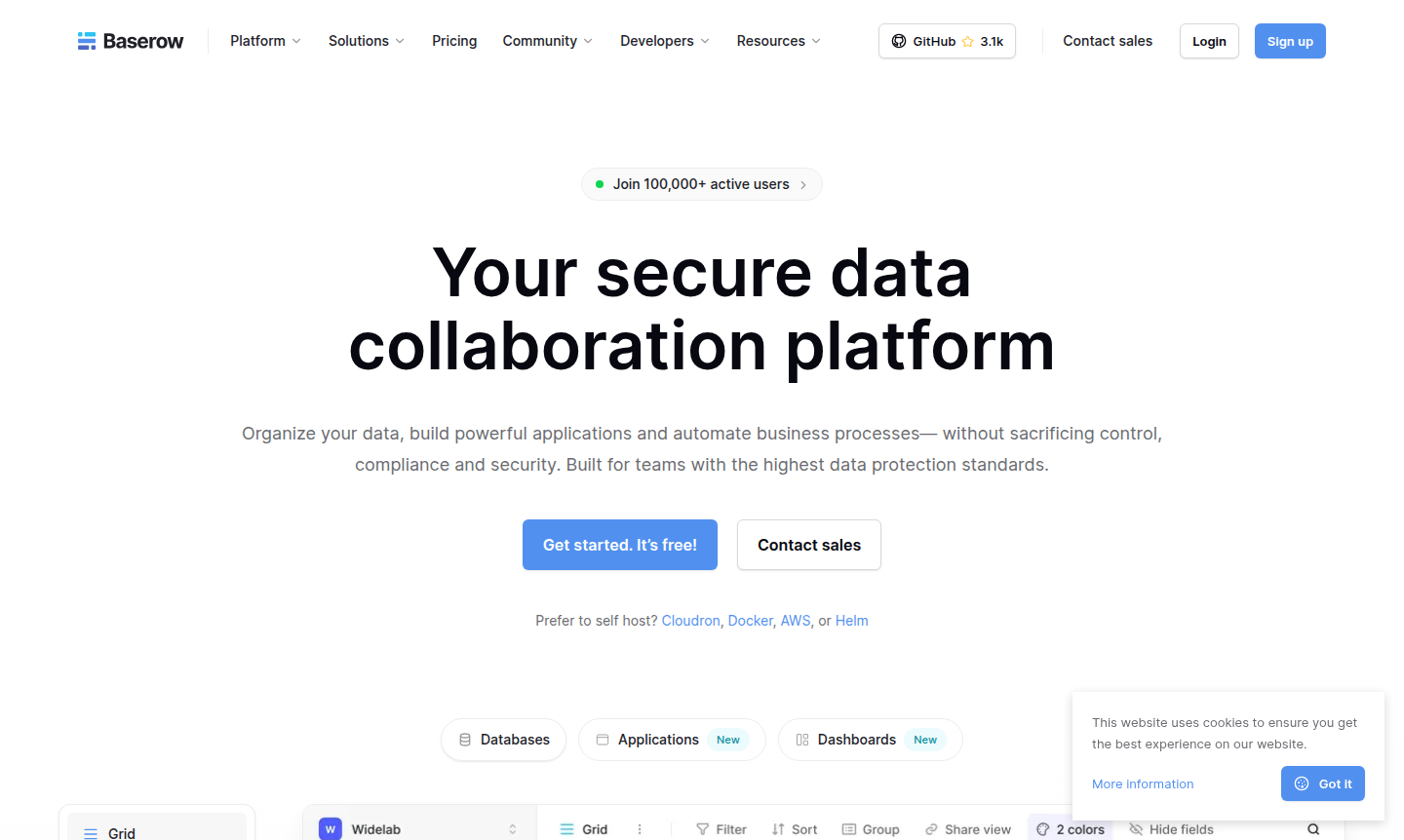 Baserow application interface