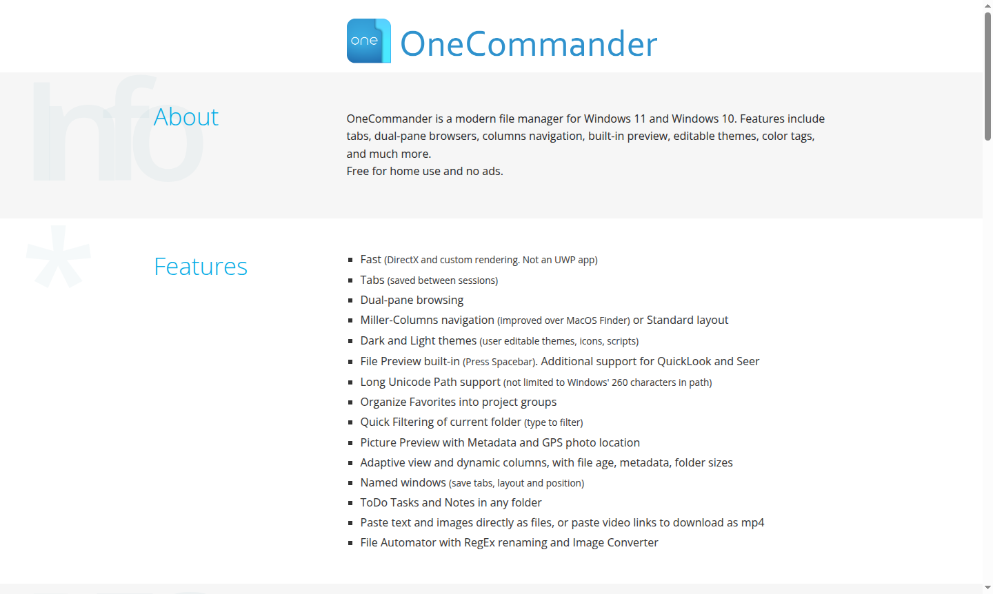 OneCommander application interface