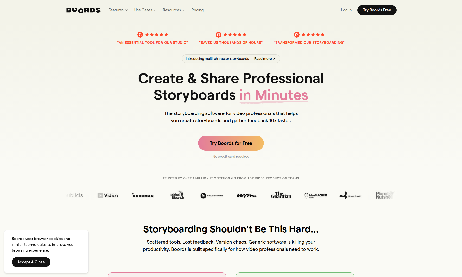 Plataforma de storyboarding Boords 1
