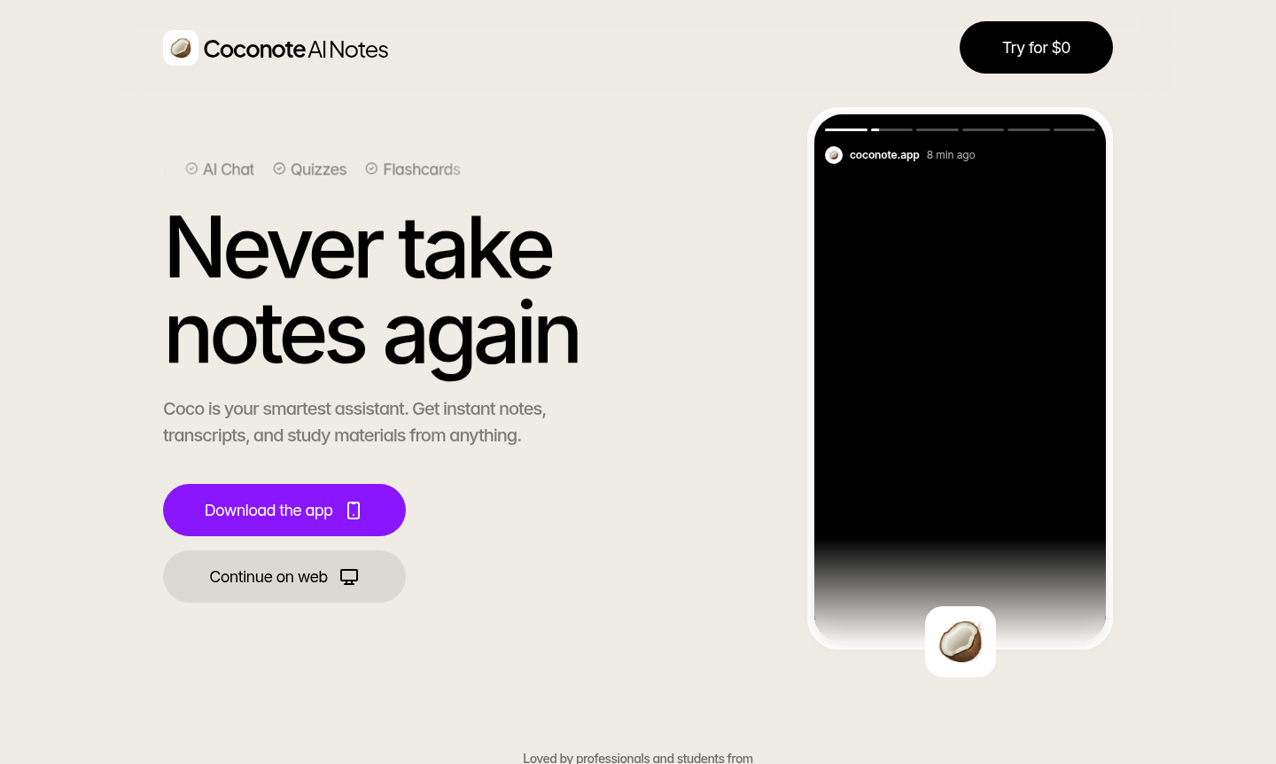 Coconote app interface