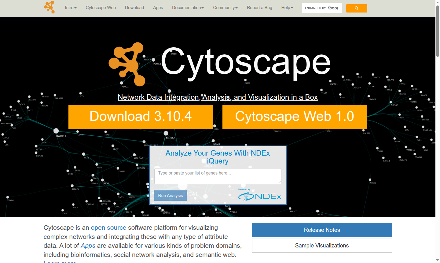 Cytoscape software interface