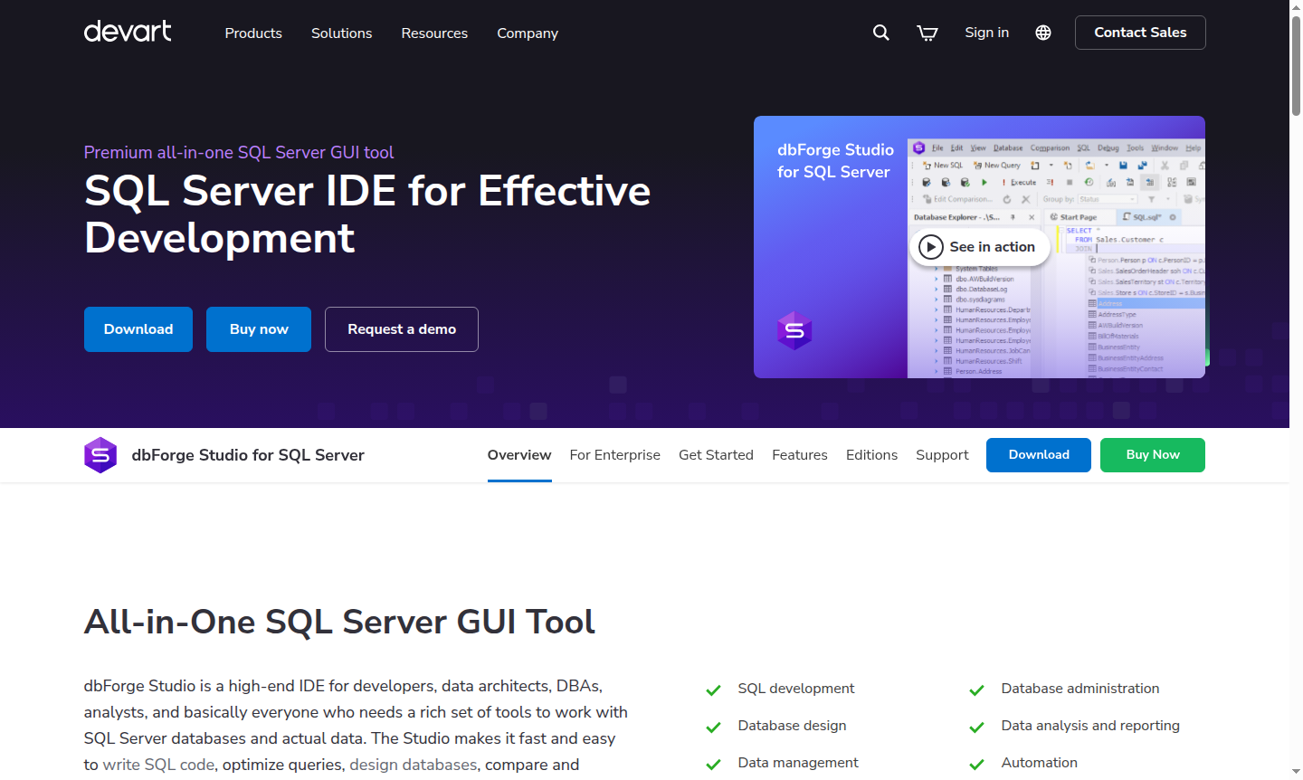 Screenshot of dbForge Studio for SQL Server interface