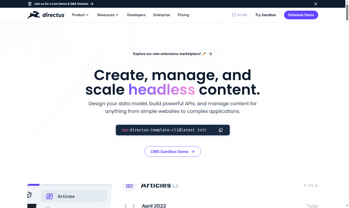 Directus platform interface