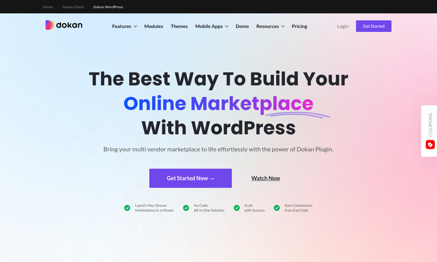 Screenshot of Dokan marketplace interface